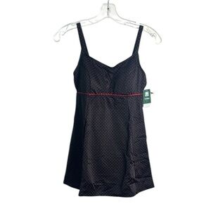 NWT L.L. Bean Black and Red Polka Dot One Piece Dress Swimsuit Retro 50s Style